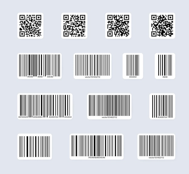 Vector conjunto de iconos de código de barras. código de escaneo de producto universal. puede utilizarse como plantilla para productos. eps vectoriales 10. aislado sobre fondo blanco.