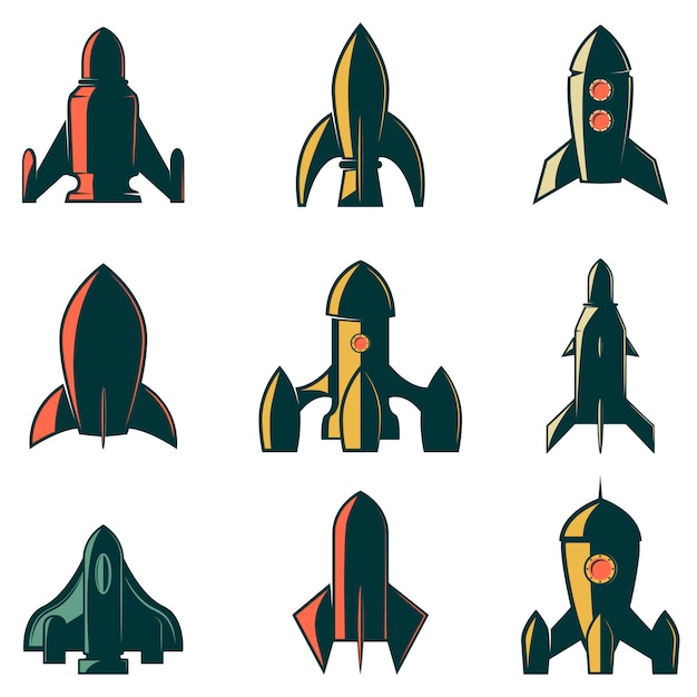 Conjunto de los iconos de cohetes. elemento para logotipo, etiqueta, emblema, signo, marca. ilustración.