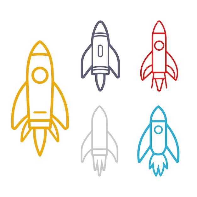 Conjunto de iconos de cohetes Ilustración vectorial en estilo plano