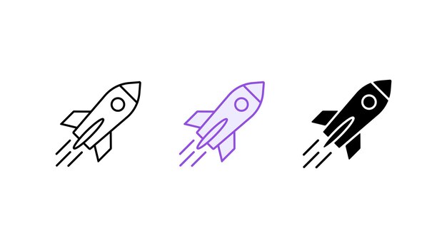 Conjunto de iconos de cohetes Vector de icono de inicio Nave cohete abstracta que simboliza el lanzamiento y crecimiento de las startups