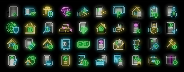 Conjunto de iconos colaterales neón vectorial