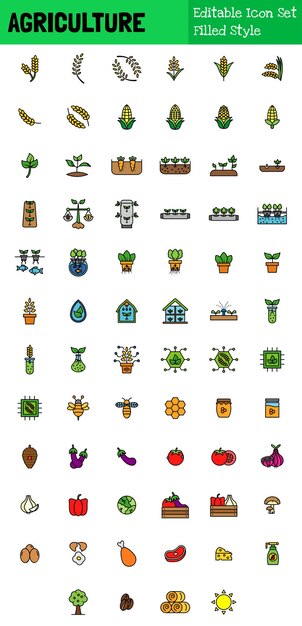 El conjunto de iconos de la Colección de Agricultura está lleno de estilo