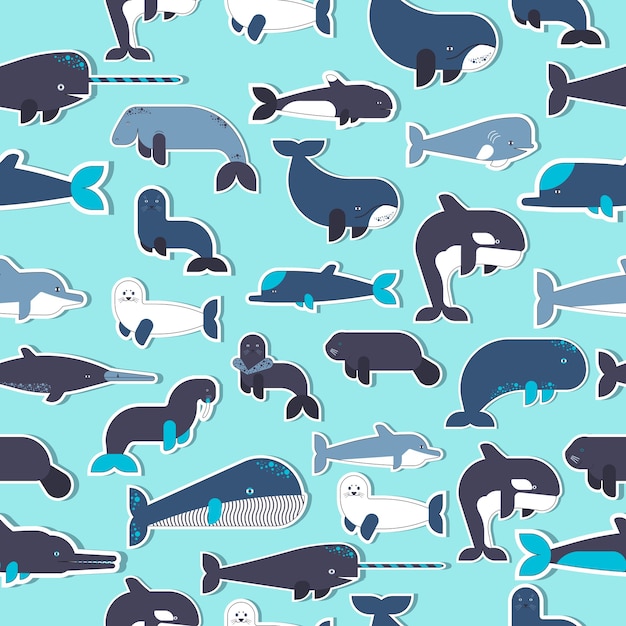 Vector conjunto de iconos de colección de animales de mamíferos marinos