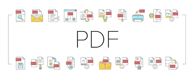 Conjunto de iconos de colección de archivos electrónicos PDF vector