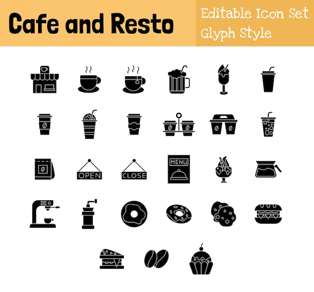 El conjunto de iconos de la colección Cafe and Resto Glyph Style