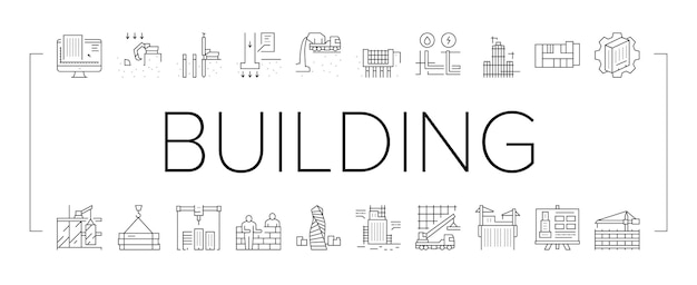 Conjunto de iconos de colección de construcción de edificios vector