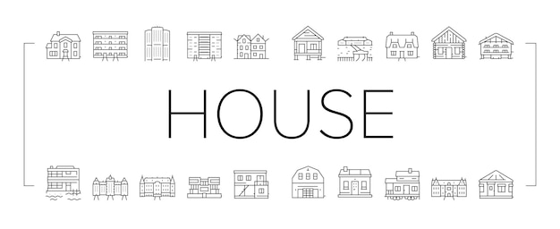 Conjunto de iconos de colección de construcciones de casas vector