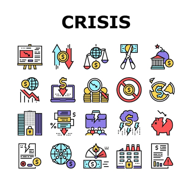 Conjunto de iconos de colección de crisis financiera mundial Vector