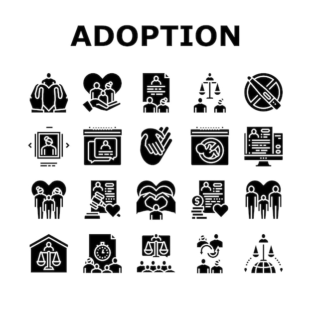Conjunto de iconos de colección de cuidado de adopción infantil Vector