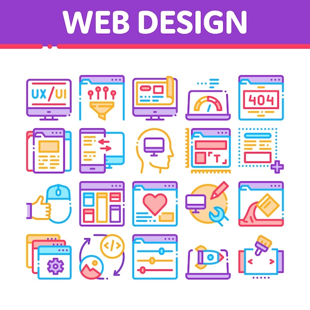 Conjunto de iconos de colección de desarrollo de diseño web Vector