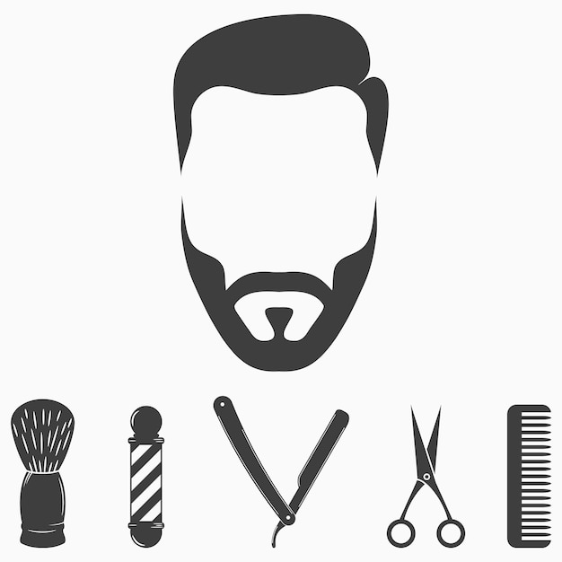 Vector conjunto de iconos de colección de elementos de peluquería para el diseño de peluquería cara de hombre