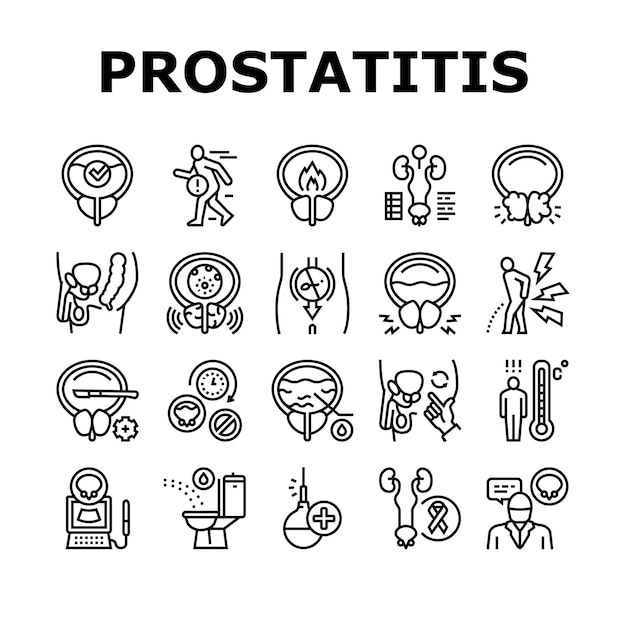 Conjunto de iconos de colección de enfermedades de prostatitis Vector