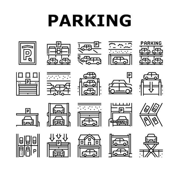 Vector conjunto de iconos de colección de estacionamiento subterráneo vector