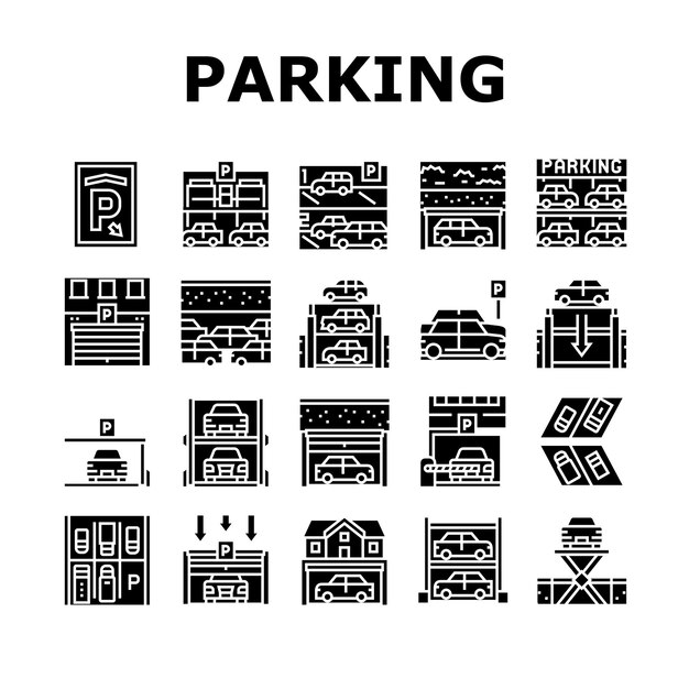 Conjunto de iconos de colección de estacionamiento subterráneo Vector