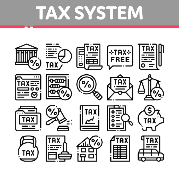 Conjunto de iconos de colección de finanzas del sistema fiscal Vector