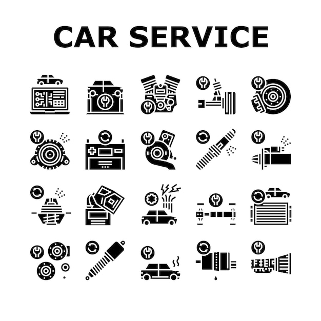 Conjunto de iconos de colección de garaje de servicio de coche Vector