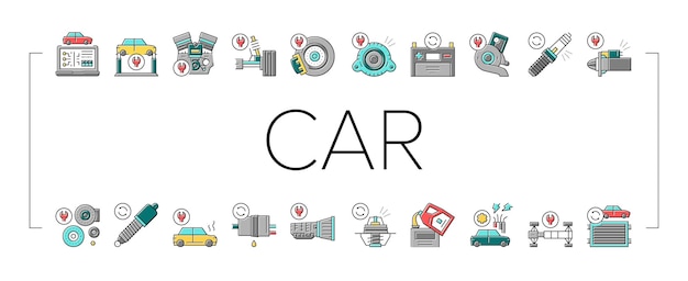 Conjunto de iconos de colección de garaje de servicio de coche vector