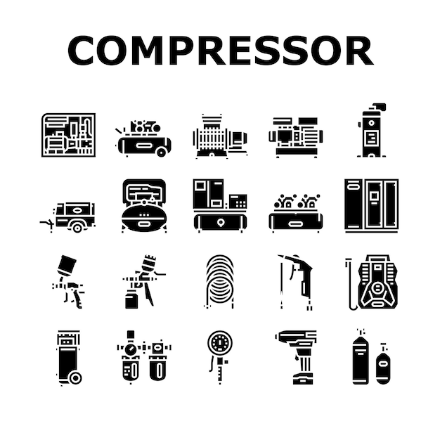 Conjunto de iconos de colección de herramientas de compresor de aire Vector