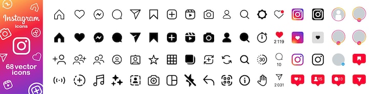 Vector conjunto de iconos de colección de instagram botones de instagram y conjunto de logotipos