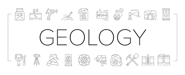 Conjunto de iconos de colección de investigación de geología vector