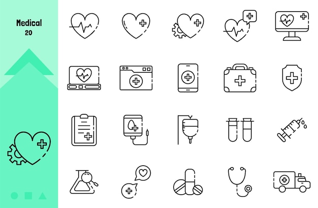 Conjunto de iconos de colección médica de estilo lineal