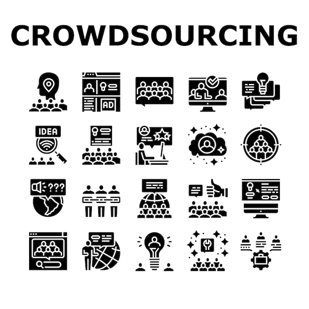Conjunto de iconos de colección de negocios de crowdsourcing ilustración vectorial