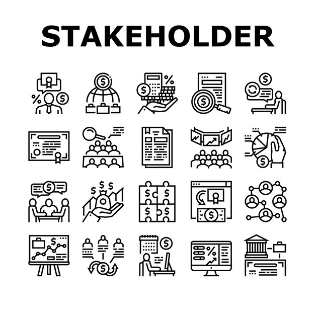 Conjunto de iconos de colección de negocios de partes interesadas Vector