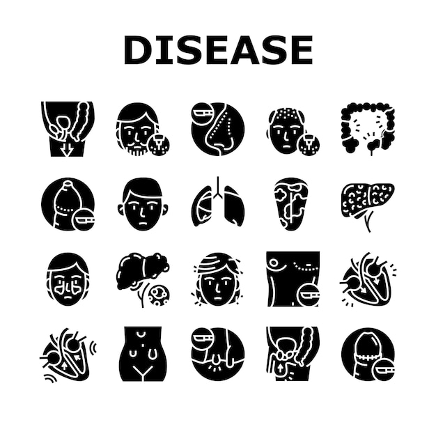 Conjunto de iconos de colección de órganos humanos de enfermedades Vector