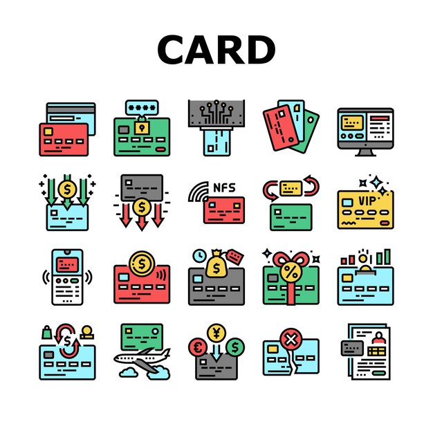Conjunto de iconos de colección de pago con tarjeta de plástico Vector