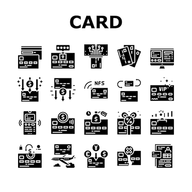 Conjunto de iconos de colección de pago con tarjeta de plástico Vector
