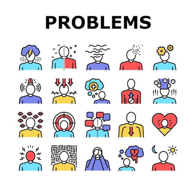 Conjunto de iconos de colección de problemas psicológicos Vector