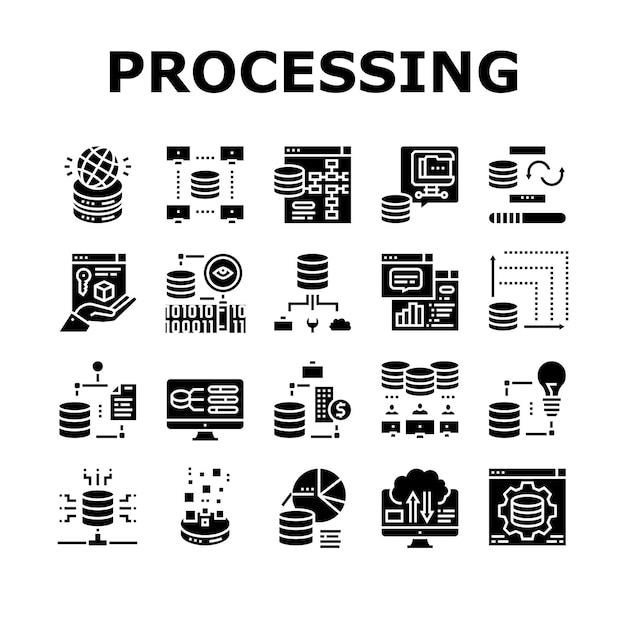 Conjunto de iconos de colección de procesamiento digital Ilustración vectorial