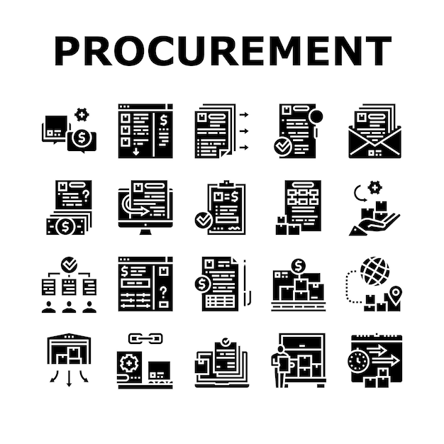 Conjunto de iconos de colección de proceso de adquisición Vector