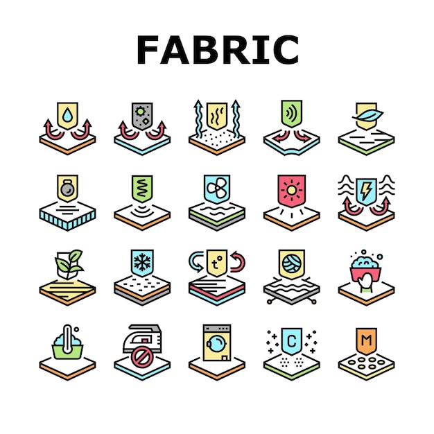 Conjunto de iconos de colección de propiedades de telas Vector