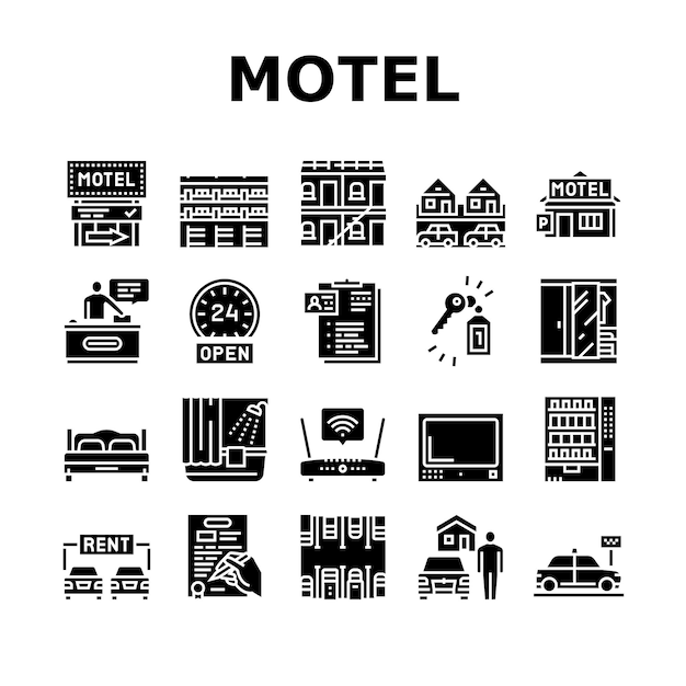 Conjunto de iconos de colección de servicio de comodidad de motel Vector