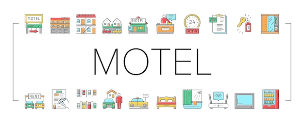Conjunto de iconos de colección de servicio de confort de motel vector
