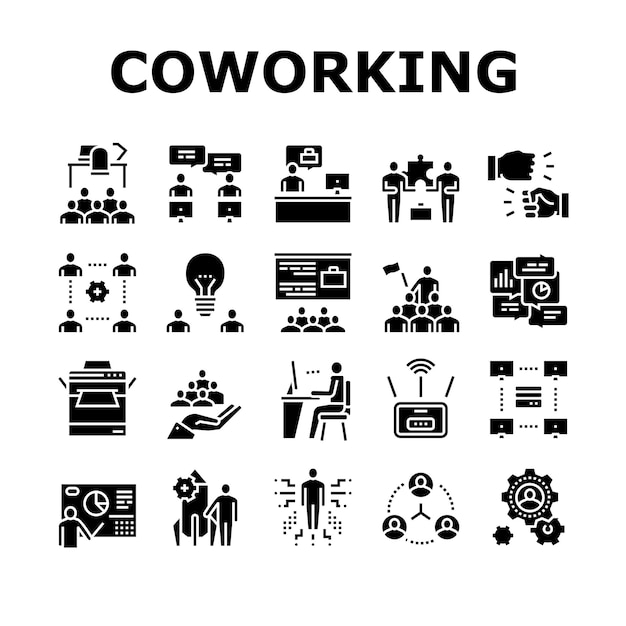 Vector conjunto de iconos de colección de servicios de coworking vector