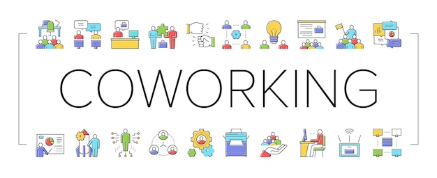Conjunto de iconos de colección de servicios de coworking vector
