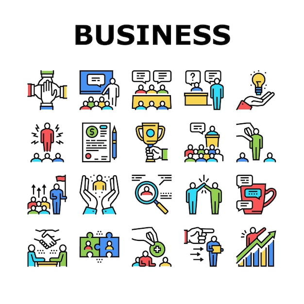 Conjunto de iconos de colección de situaciones de negocios Vector de color