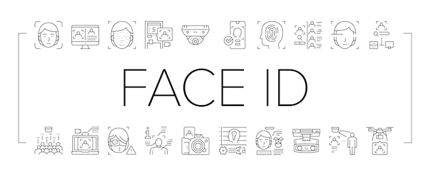 Conjunto de iconos de colección de tecnología Face ID vector