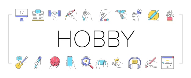 Conjunto de iconos de colección de tiempo libre Hobby vector
