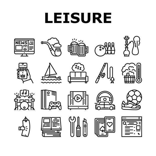 Conjunto de iconos de colección de tiempo libre para hombres Vector