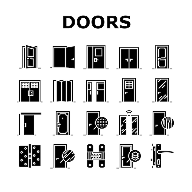 Conjunto de iconos de colección de tipos de puertas interiores Vector