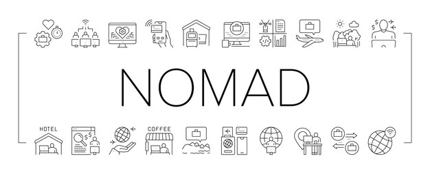 Conjunto de iconos de colección de trabajadores nómadas digitales vector
