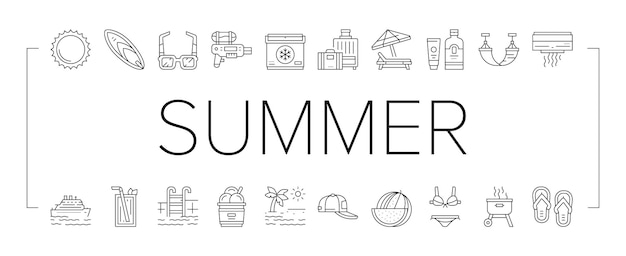 Conjunto de iconos de colección de viajes de vacaciones de verano vector