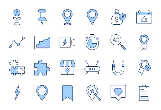 Conjunto de iconos de color de línea azul relacionados con Marketing Digital Conjunto del icono de marketing digital editable Ilustración vectorial de gestión de finanzas de negocios de seguros