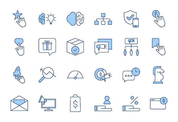 Conjunto de iconos de color de línea azul relacionados con Marketing Digital Conjunto del icono de marketing digital editable Ilustración vectorial de gestión de finanzas de negocios de seguros