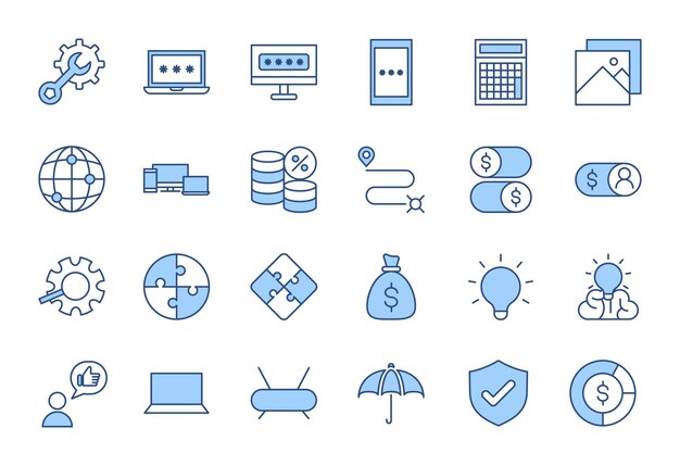 Conjunto de iconos de color de línea azul relacionados con Marketing Digital Conjunto del icono de marketing digital editable Ilustración vectorial de gestión de finanzas de negocios de seguros