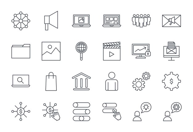 Conjunto de iconos de color de línea azul relacionados con Marketing Digital Conjunto del icono de marketing digital editable Ilustración vectorial de gestión de finanzas de negocios de seguros