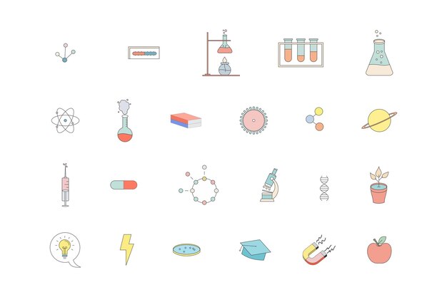 Conjunto de iconos de color de luz de laboratorio vectorial